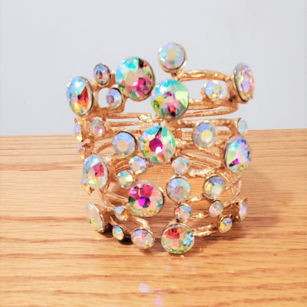 Embellished Stone Hinged Cuff Bracelet - image 4